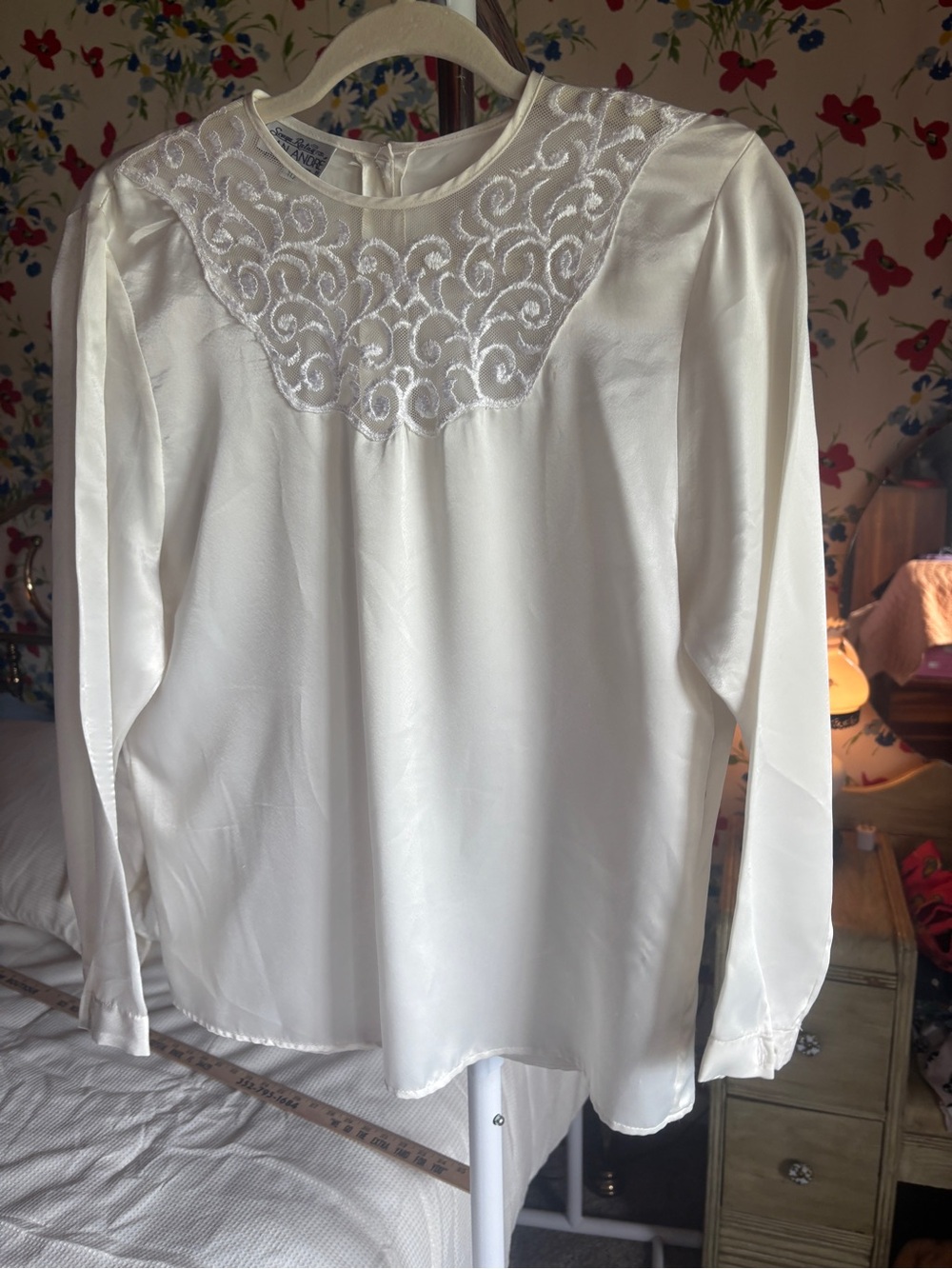 vintage san andré ivory satin lace blouse size 10 bridal wedding rehearsal fairy